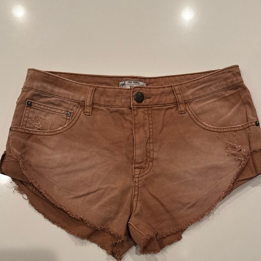 Free People Brown Distressed Jean Shorts